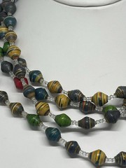 One Of A Kind Double Strand Recycled Artist Made Paper Bead Seed Bead Necklace