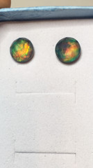 #71A- 7.50ct-TW-(2)-10mm Round Aurora Doublet Opals on Studded Earrings