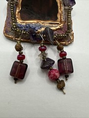 Artisan Handcrafted Pendent Amethyst Glass Beads On Silk Tie Dyed Cord 36” Boho
