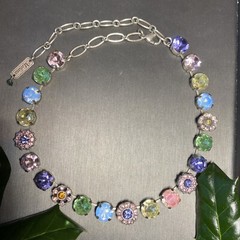 MARIANA Israel Swarovski Crystal Mosaic Flower Silver Plated Choker Necklace