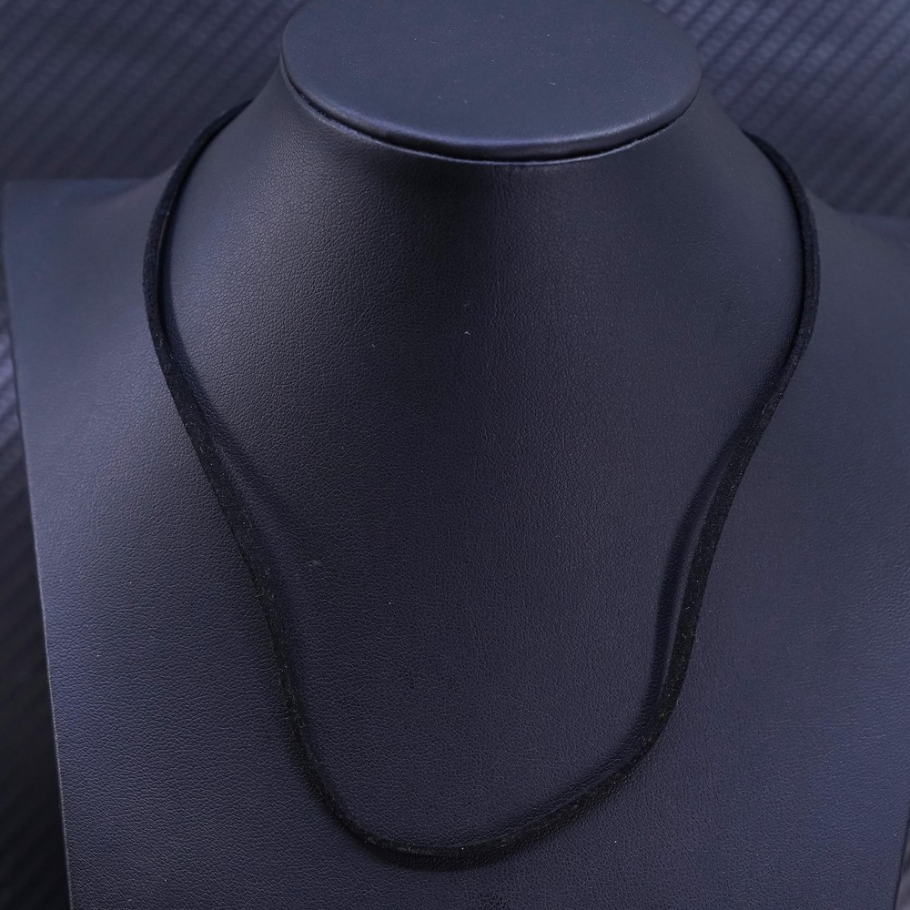16+2”, vintage Italian sterling silver 925 black leather chain necklace