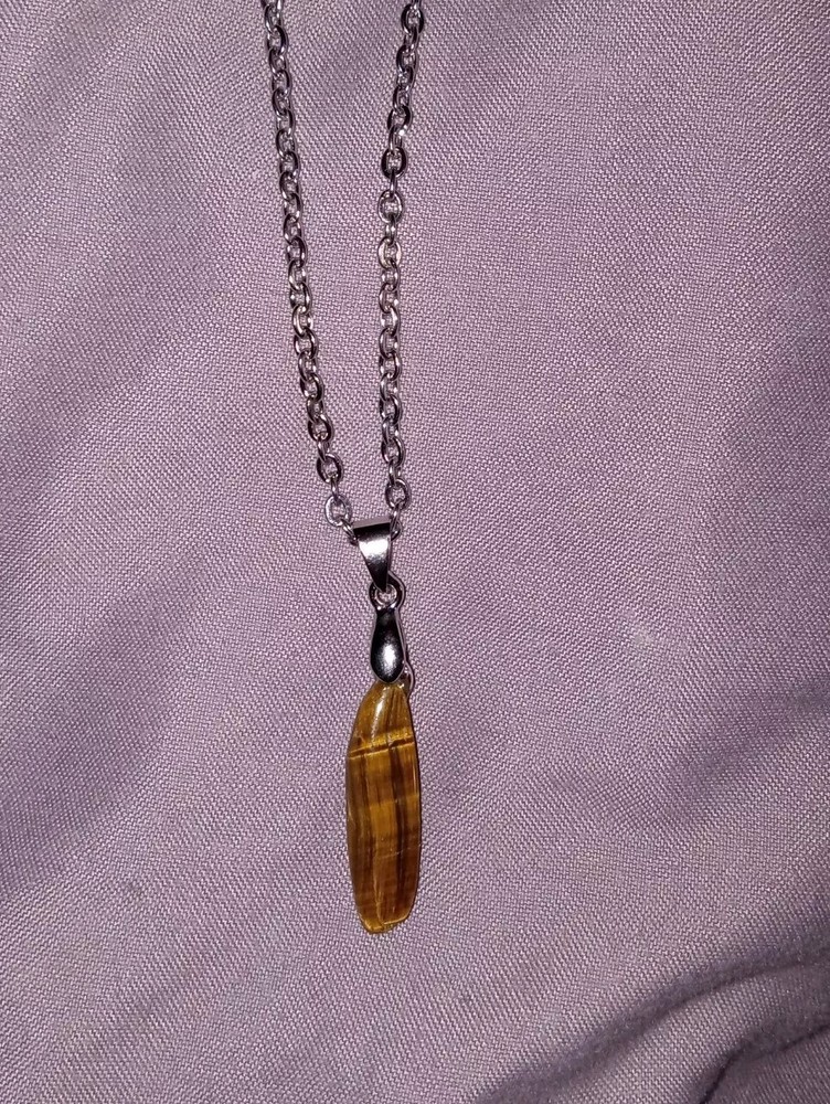 Genuine Tiger Eye Pendant 16″ Stainless Steel Necklace