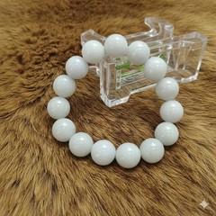 Burmese Jade Bracelet Round White Natural Jadeite Type A Beads Wide 14.3-14.4 mm
