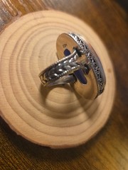 SZ 7 Lapis Lazuli Gemstone Chunky Statement Ring 925 Sterling Silver Overlay
