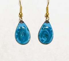 Enamel on Copper Teardrop DANGLE EARRINGS -Turquoise color- Inga