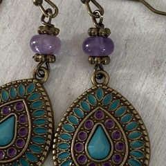 Min Favorit Colorful Enamel Pendant & Amethyst Brass Artisan Boho Earrings