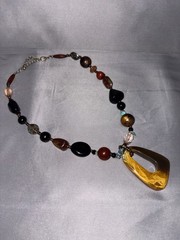 Artisan, multi gemstone statement, necklace, Onyx, carnelian, turquoise, Boho