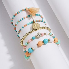Boho Stackable Beaded Bracelets Set For Women Multilayer Tassel Coin Charm Boho