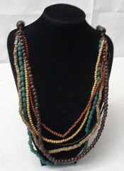 Artisan Crafted 6 Strand Boho Bohemian Earth Color Beaded Necklace 34 in