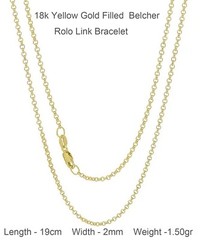 Real 18K Yellow Gold Filled Solid Belcher Rolo Pendant Chain & Bracelets