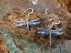 Dragonfly Sterling Silver Blue Denim Lapis Gemstone & Opal Earrings Handmade B36