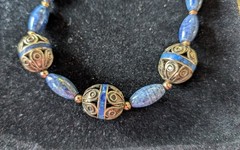 Lapis Lazuli 17″ Necklace Brass Toggle Finding with 3 Large Beads Handcrafted
