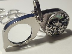 Magnifying Glass Victorian Art Nouveau Lady Face Mother of Pearl Loupe Pendant