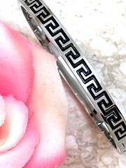 Pierre Lorren Greek Gifts Geometric Bracelet Greek Key Jewelry White Gold Silv