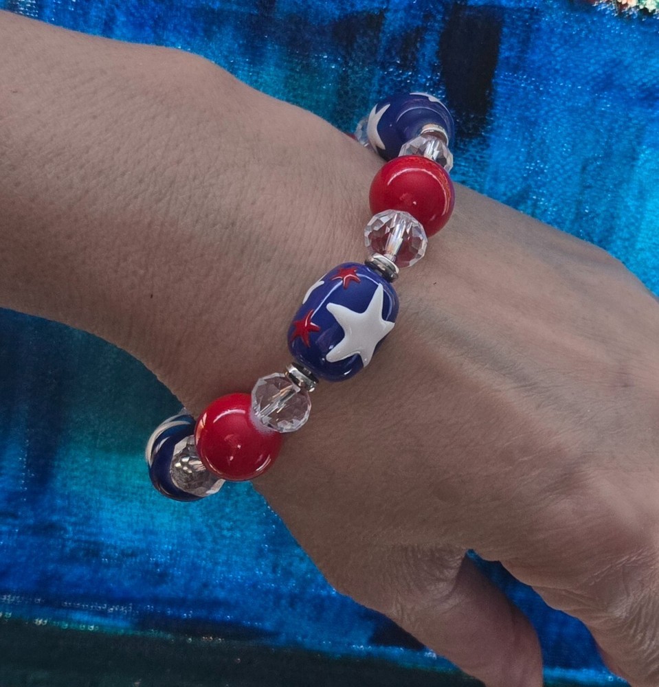 USA Bracelet 4th of July Bracelet USA Star Beaded Stretch Woman Jewelry Star