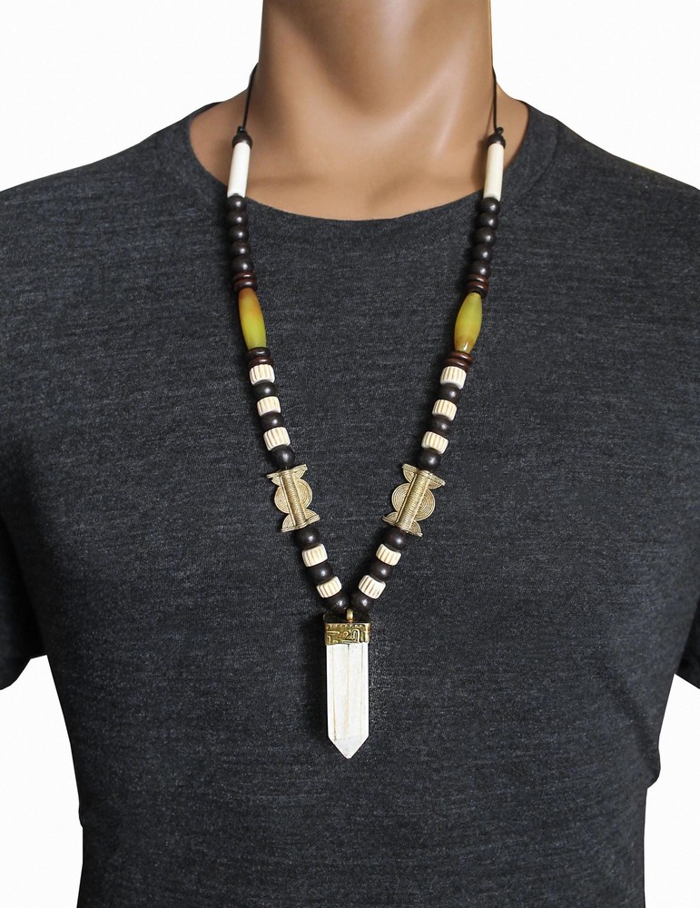 Men’s Bone Point Pendant Necklace Tribal Mens Jewelry Handmade 28″ Gift