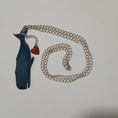 White Enameled Copper Whale Pendant Necklace 18” Silver Tone Chain Red Heart