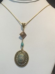 *NEW LISTING*EGYPTIAN REVIVAL CZECH NEIGER GLASS PHARAOH NECKLACE TURQ/GOLD-NEW