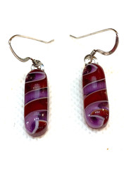 Red Purple Handmade Fused Dichroic Glass Jewelry Dangle Earrings Free Shipping