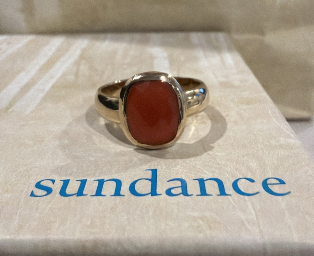 New Sundance Catalog Gold Vermeil Faceted Rectangle Red Onyx Ring Size 7