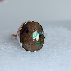 Size 3.25 Sterling Silver Murano Glass Pinky Ring Multicolor Art Glass Cabochon