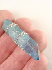 1.6″/43mm Aqua Aura Quartz sterling silver wire wrapped Pendant #325