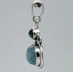 925 Sterling Silver Blue Green Oval Aquamarine Drop Pear Pendant / Necklace