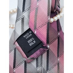 Artisan Vintage Silk Tie Pendant Pearl Beaded Necklace Silver Pink Jewel Accent