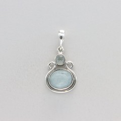 925 Sterling Silver Blue Green Oval Aquamarine Drop Pear Pendant / Necklace