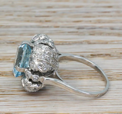 Late 20th Century 5.60 Carat Round Cut Aquamarine & Old Mine Cut CZ Women’s Ring