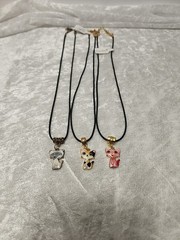 Costume Black Cord Necklaces Set Of 3 w. Cat Colorful Pendant 18-19″