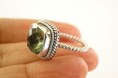 5 ct. wt Cushion Cut Green Amethyst Prasiolite Sterling Silver Ring Size 6 7 8 9
