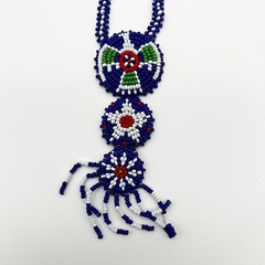 Vintage Handmade Blue Seed Bead Boho Necklace Dream catcher Hide Leather Back