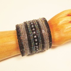 2″ Wide Blue Silver Bling Handmade Boho Beaded Bali Cuff Statement Bracelet