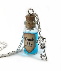 Drink Me Alice in Wonderland Mini Glass Bottle Necklace Charm Shimmer Liquid