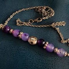 Mandala with Purple Beads Marcella Necklace Nobility Healing Tolerance Gold Tone
