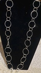 Sterling Silver 925 Link Chain Hoop Circles Modernist Necklace 23.5” Layering
