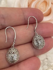 Unique Diamond Drop Earrings Solid 18k White GOLD 1 CT Diamond in Faberge egg