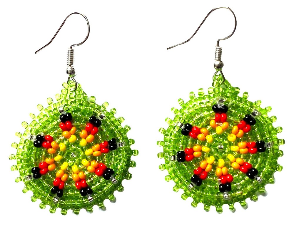 NATIVE STYLE HANDCRAFTED ROUND LIGHT GREEN HOOK DROP/DANGLE EARRINGS USA 60/54