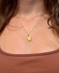Clover Pendant Necklace 14k Solid Yellow Gold Green Enamel Four Leaf Charm