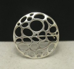 Sterling Silver 925 Circle Brooch Openwork Pin 32mm Handmade Nickel Free