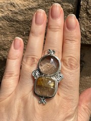 Huge Handcrafted Sterling Silver Rutilated Quartz Ring Size 9 Heavy 20.3 Grams