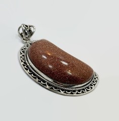 Goldstone Crescent Moon Pendant: Artisan Sterling Silver Boho Statement