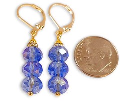 Blue Earrings 14k Gold Plated Dangle Drop Leverback Handmade