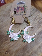 Handmade Pink Crescent Moon Cottage Core Vibe Stamped 925 14kt Plated