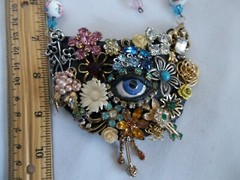 *SALE*Vintage Victorian Flower Antique Eye Rhinestone Collage Statement Necklace
