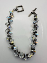 Handmade Clear Aurora Glass Bead Toggle Bracelet 6.75”