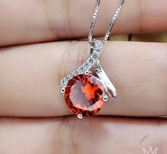 Simple Orange Sunstone Necklace – 2 CT Bowknot Sun Stone Pendant – 18KGP @
