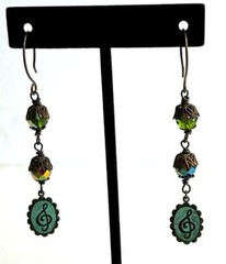 Artisan Czech Glass Treble Clef Earrings Music Love Gift Handmade Studio OOAK