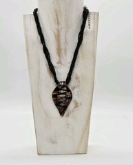 Murano Art Glass Necklace Pendant Black beaded layered Necklace twist Foil 21 in
